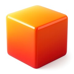 Single orange and yellow gradient cube isolated on white background