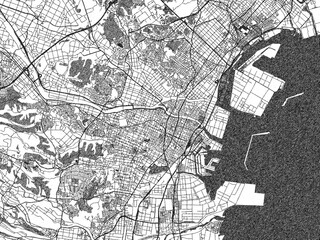 Naklejka premium Artistic urban sketch of Yokkaichi, Japan, detailed in black and white map form.