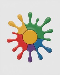 Colorful paint splashes arranged in a circular sunburst pattern