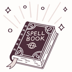 Open spell book with glowing letters and magical symbols