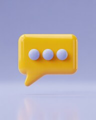 Yellow speech bubble with three blue dots representing conversation or thinking