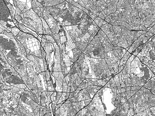 Artistic monochrome city map of Zama, Japan, created in a hand-drawn style.