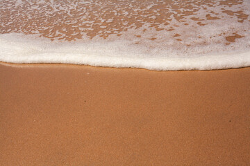 Wave on a clean sandy beach, texture of a sandy shore, background for tex