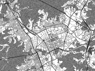 Naklejka premium Artistic urban sketch of Anyang-si, Republic of Korea, detailed in black and white map form.