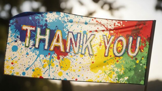 Colorful Thank You Banner with Paint Splatters