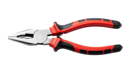 Red and black pliers for gripping, twisting and cutting wire isolated PNG with Transparent Background