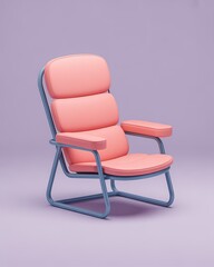 Modern pink armchair with metal frame on a light purple background