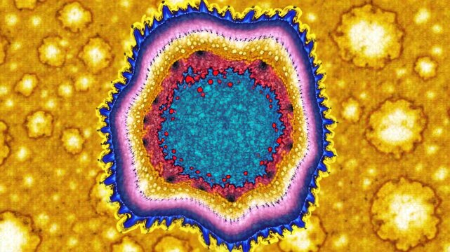 Laboratory video animation of herpes simplex virus particle in electron microscopy perspective