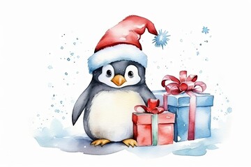 Cute penguin winter christmas snowman.