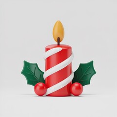 Festive red christmas candle with holly and berries