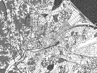 Fototapeta premium Minimal poster-style map of Gangneung, Republic of Korea, hand-drawn style in monochrome.