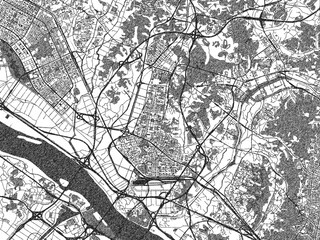 Naklejka premium City map illustration of Goyang-si, Republic of Korea, rendered in black and white sketch style.