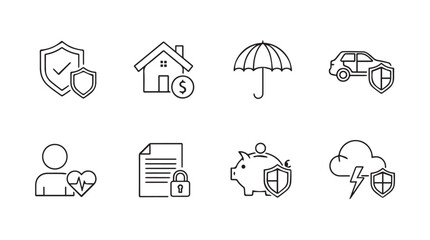 Collection of hand drawn insurance icons representing protection security and financial safety vector
