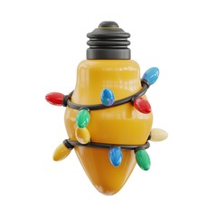Yellow christmas light bulb wrapped in colorful festive lights