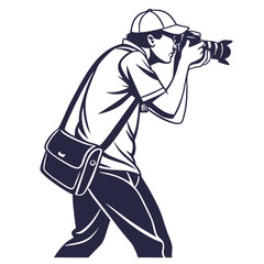 Silhouette of a man with a camera and bag photographer