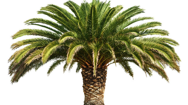 Tropical mini palm tree with vibrant green, isolated on white background.