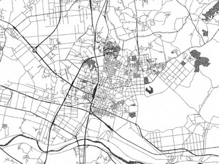 Naklejka premium Poster-ready monochrome city map of Iksan, Republic of Korea, with detailed streets and rivers.