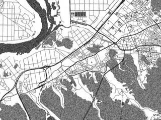 Poster-style sketch map of Hwawon, Republic of Korea, designed in artistic monochrome.