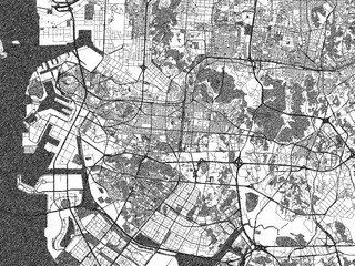 Naklejka premium Hand-drawn style black and white city map of Incheon, Republic of Korea, ready for wall art or editorial projects.