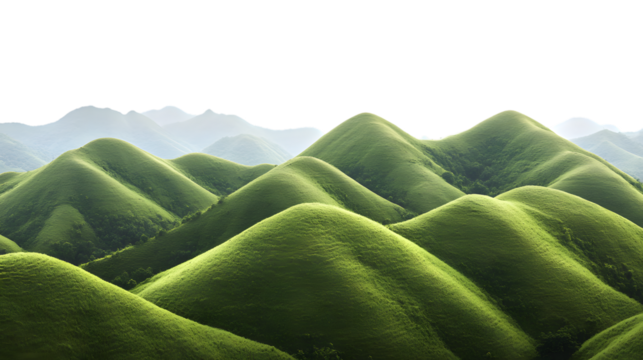 Lush green rolling hills, isolated on white background.