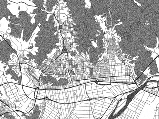 Fototapeta premium Poster-ready black and white illustration map of Kimhae, Republic of Korea, detailed and artistic.
