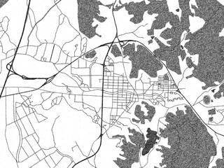 Black and white map poster of Koch'ang, Republic of Korea, illustrated in hand-drawn style.