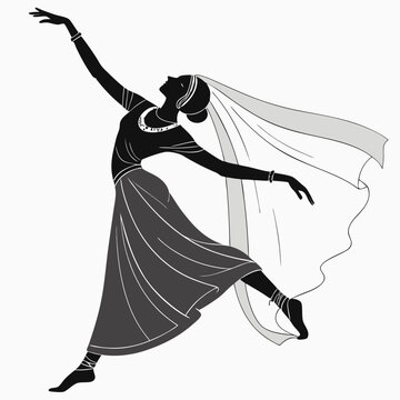 Silhouette of a woman in traditional Middle Eastern attire dancing