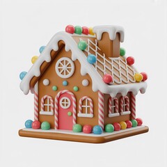 Decorated gingerbread house with colorful candy and icing