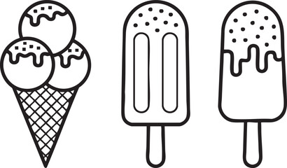Sweet dessert popsicle and cone vector drawing for summer refreshment design