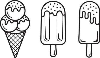 Frozen treat ice cream vector set with cones and popsicles for food graphics