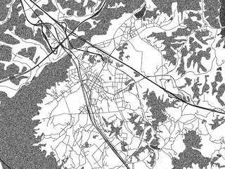 Illustrated city map of Okcheon, Republic of Korea, in black and white, showing roads and textures.
