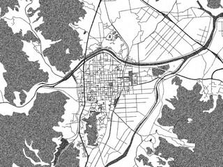 Decorative black and white map of Sangju, Republic of Korea, rendered in sketch-like style.