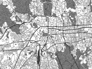 Obraz premium Monochrome hand-drawn map of Seoul city center, Republic of Korea, ideal for decorative and editorial use.