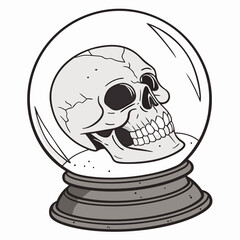 Skull inside a crystal ball graphic illustration fortune teller