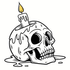 Skull with melting candle and wax drips dripping