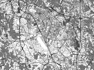 Naklejka premium Illustrated map of Suwon, Republic of Korea, in black and white hand-drawn digital style.