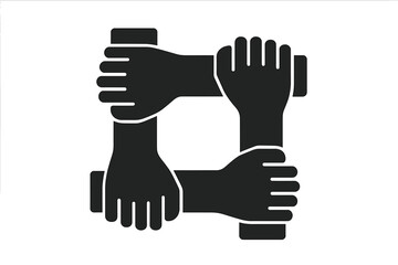 Four hands holding wrists forming a square. Vector glyph icon. Concept for teamwork, community, unity, support, charity, and partnership. Symbol of racial equality.