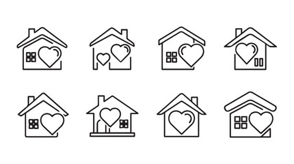 Fototapeta premium Charming hand-drawn houses with hearts symbolizing love home and family unity vector