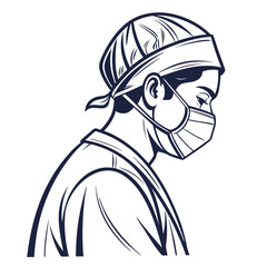 Surgeon wearing mask and cap profile view medical 1