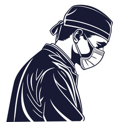 Surgeon wearing mask and cap side profile medical