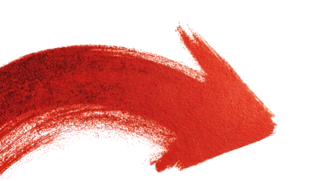 Red arrow pointing right with textured surface isolated on transparent background