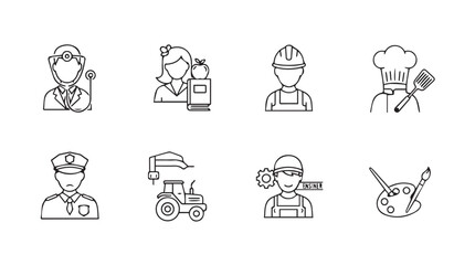 Diverse professions icons representing various occupations and careers collection vector