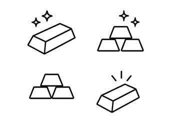 Gold bar outline icon set. Bullion and ingot symbols for finance, investment, and banking. Vector line art collection for wealth, treasure, and success concepts. Editable stroke.