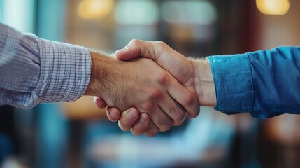 A close-up of two hands shaking, symbolizing agreement, partnership, or collaboration in a professional setting.