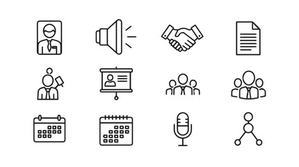 Set of business icons hand drawn style representing communication people and planning vector
