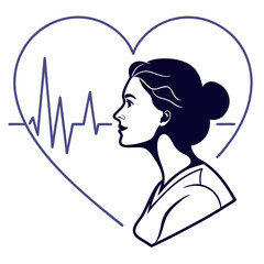 Woman silhouette with heartbeat line inside heart shape