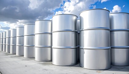 Fototapeta premium Metal barrels lined up outdoors