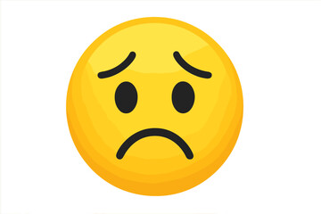 Fototapeta premium Pensive face emoji showing sadness, concern, and disappointment. Unhappy emoticon with a worried, frowning expression. Vector illustration of a sad smiley for depression.