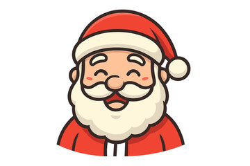 Santa Claus smiling cartoon icon vector, happy Christmas character illustration, festive holiday Santa hat, cheerful face, winter holiday mascot, joyful Xmas symbol, isolated transparent background