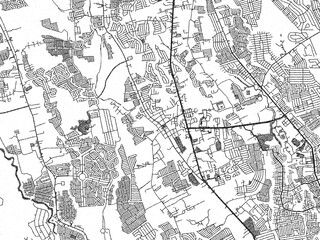 Fototapeta premium Hand-drawn style black and white city map of Dasmarinas, Philippines, with detailed streets and textures.